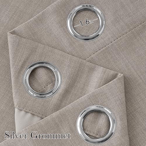 Image of NICETOWN Short Faux Linen Angora Blackout Curtains 63 inches Long for Kitchen - Privacy Panels for Living Room Bedroom, Modern Farmhouse Style Easy Care Grommet Top, 2 Panels, W42 by L63