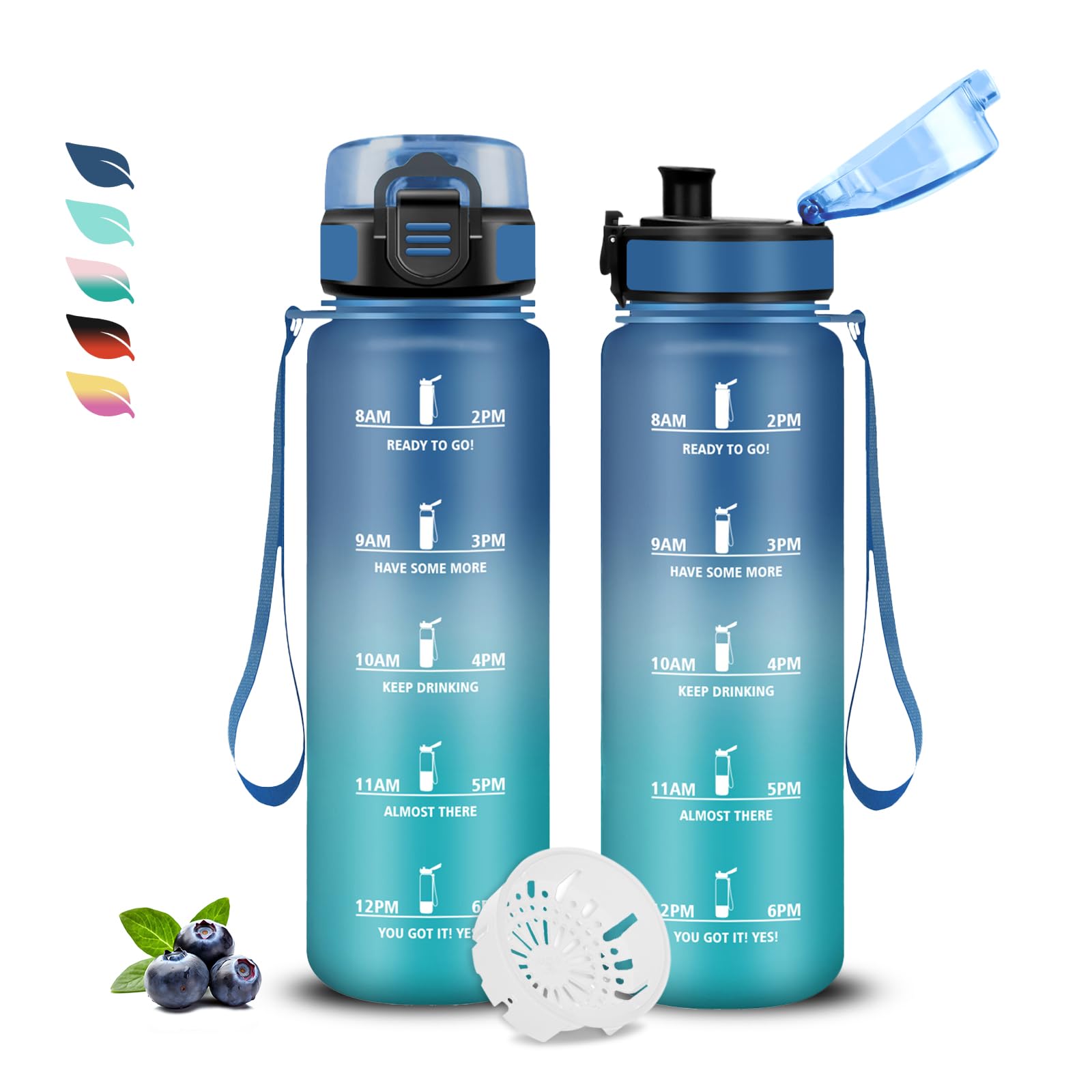 Grsta Trinkflasche Kinder- 0 5 liter- Trinkflaschen, Flasche mit Uhrzeit, Wasserflasche Auslaufsicher, Wasserflasche mit Zeitmarkierung, Leicht zu Reinigen, Flasche Erwachsene für Schule, Outdoor Sport & Freizeit