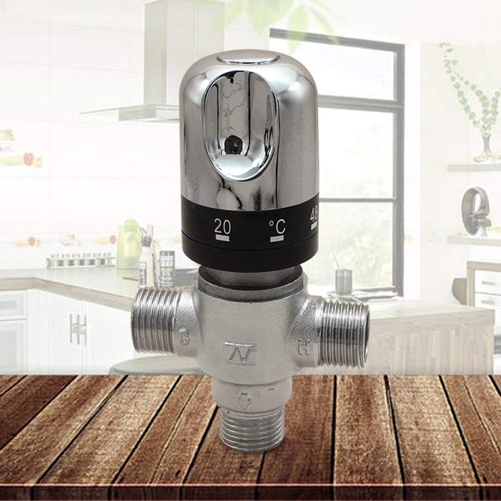 Robinet mélangeur à 3 voies à température constante pour températures froides et chaudes G 1/2" Robinet mélangeur thermostatique en laiton Contrôle thermostatique Robinet mélangeur Tuyau de