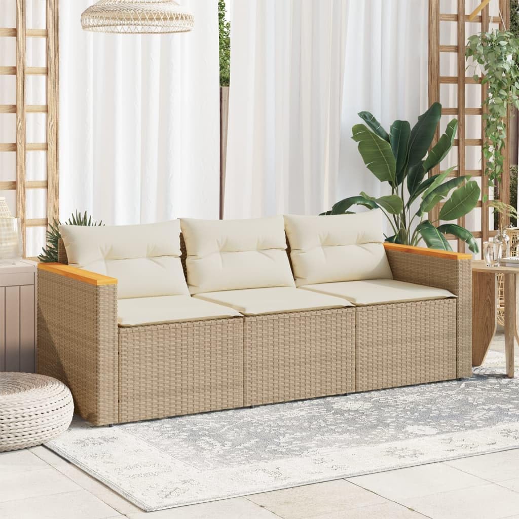 Gecheer Divano da Giardino,Esterno,Patio,Terrazzo,Veranda con Cuscini a 3 Posti Beige in Polyrattan-PL60
