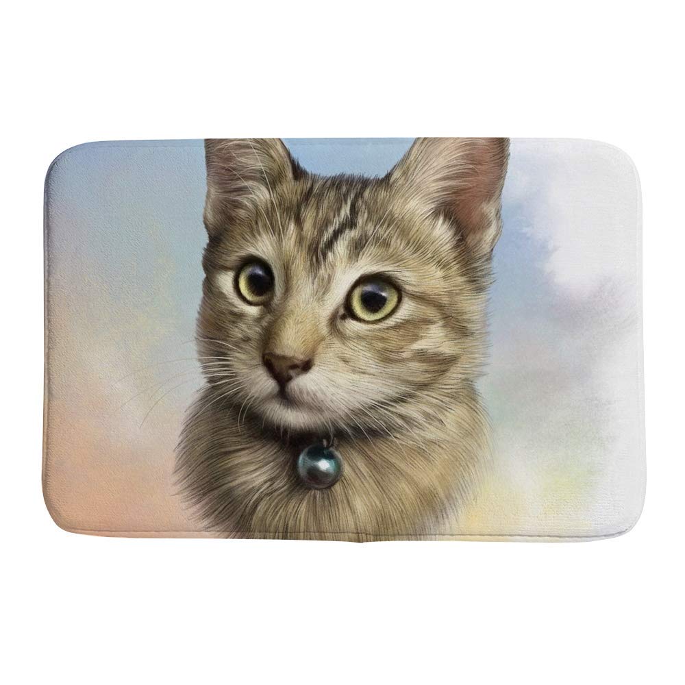 Tapis de bain mignon Kitty aquarelle Ruchen en velours corail antidérapant pour petit espace 91x61cm