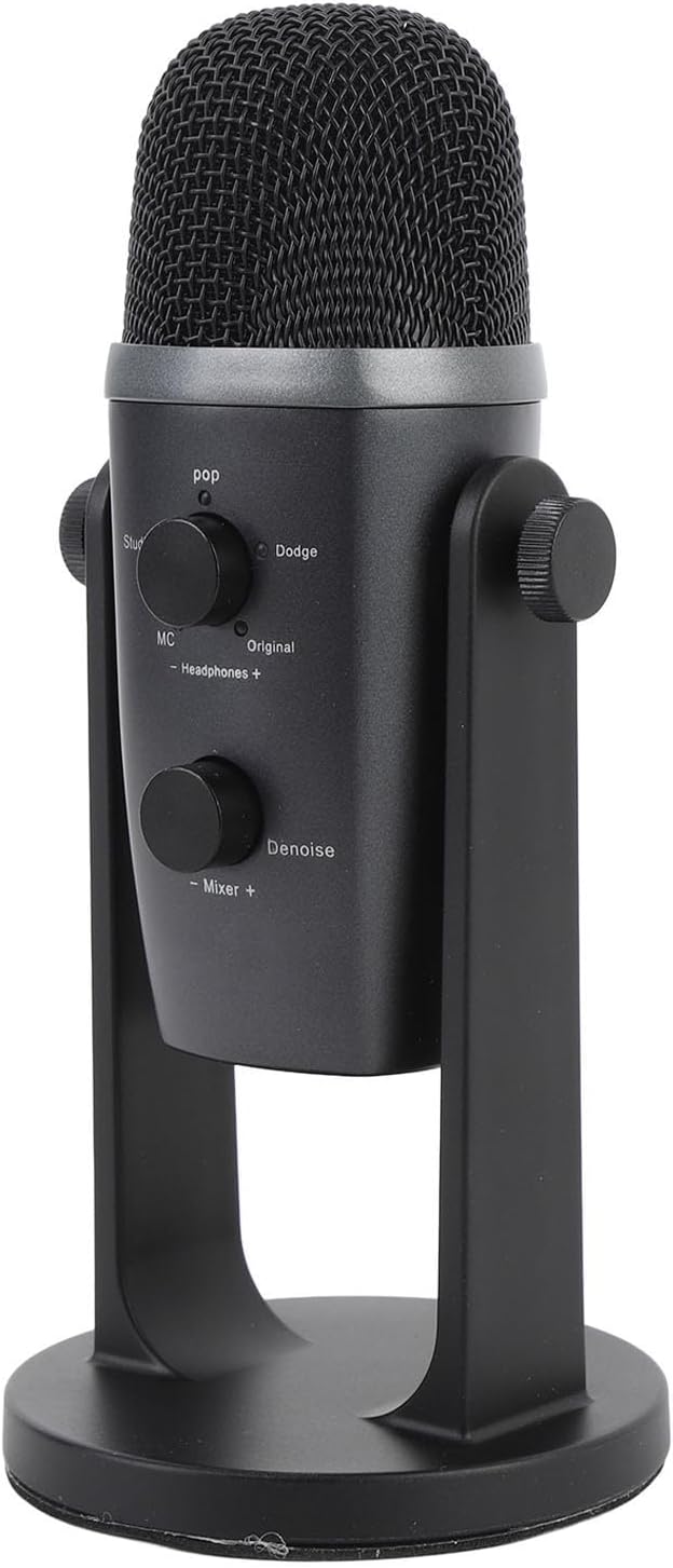 Akozon USB Condenser Microphone Clear Sound Gaming Computer Tablet Aluminum Alloy Wired Connection