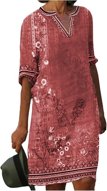 OIOLOYJM Plus Size Summer Dresses for Women 2025 Plus Size Dresses for Curvy Women 3/4 Sleeve Casual Boho Kaftan Dresses