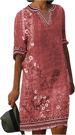 OIOLOYJM Plus Size Summer Dresses for Women 2025 Plus Size Dresses for Curvy Women 3/4 Sleeve Casual Boho Kaftan Dresses