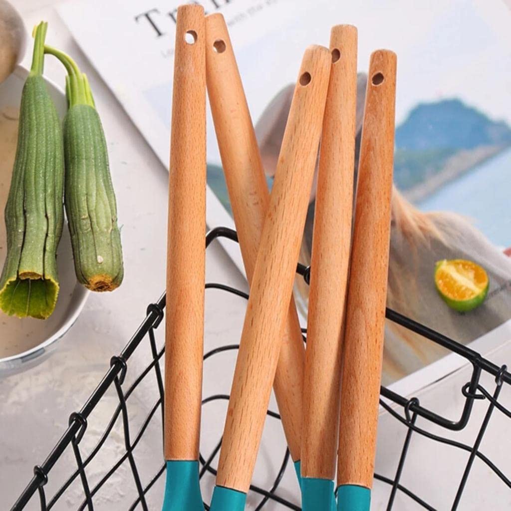 AHASON'S Extra dickes Silikon-Kochutensilien-Set, 230 °C - 230 °C, hitzebeständig, BPA-frei, Zange, Löffel, Spatel, Bürste, Schneebesen mit Halter, Küchenhelfer, antihaftbeschichtet, Kobra-Schwarz