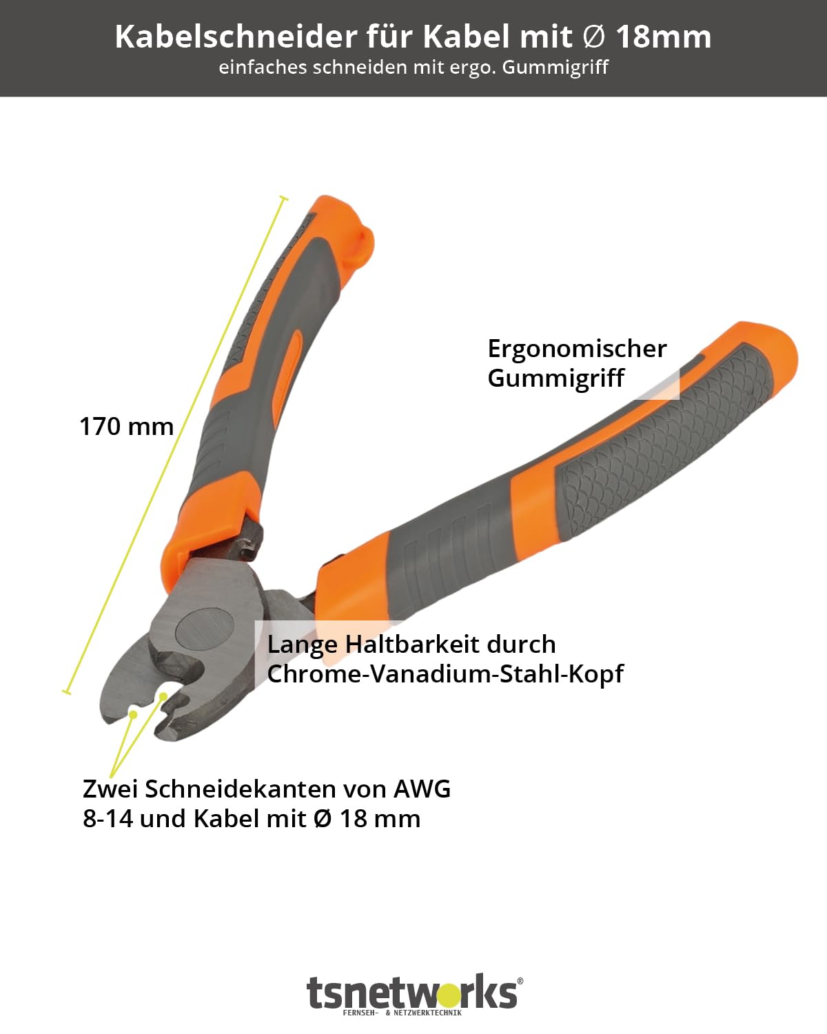 Elektriker Werkzeug Set mit F Stecker, Kompressionszange, Maulschlüssel flach 11-13, Kabelschneider & Abisolierwerkzeug in hochwertiger Tasche mit Platz für weiteres Elektriker Werkzeug
