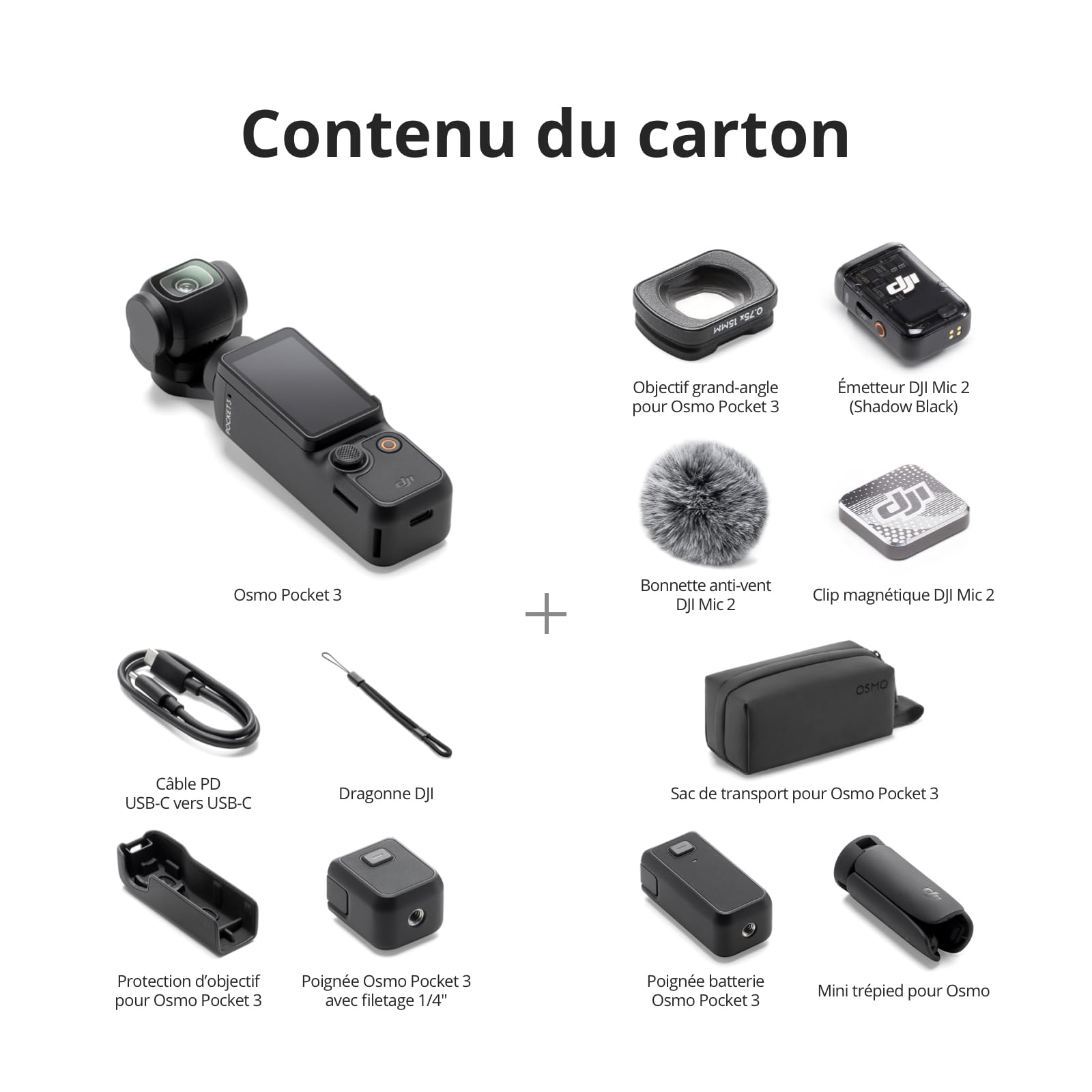 Bundle DJI Osmo Pocket 3 Créateur, Vlogging CMOS 1'' et Vidéo 4K/120 ips