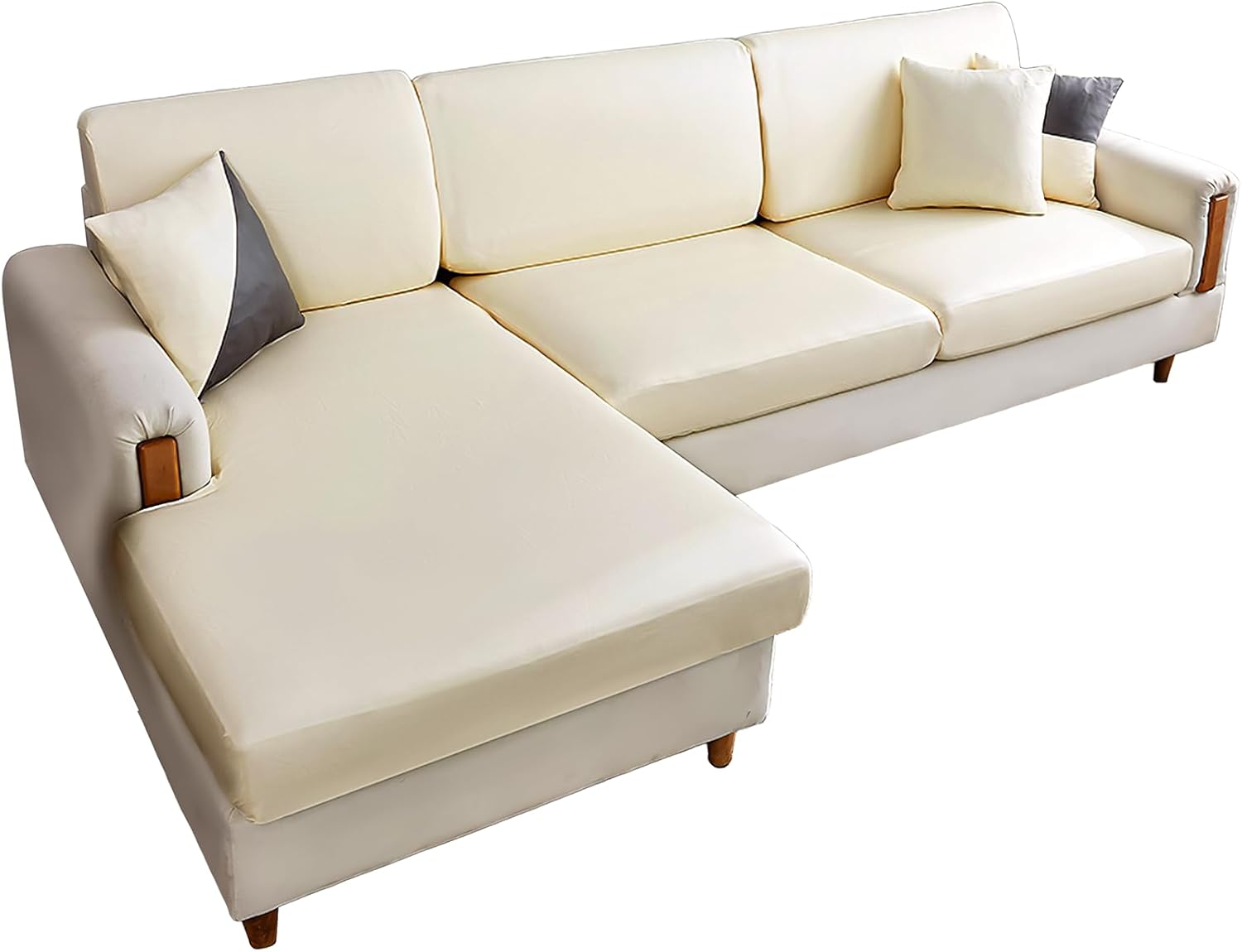 JOKIVTOU PU Leather Sectional Couch Covers for Sofa L Shape Waterproof Washable Soft Couch Seat Cushion Covers Stretch Sofa Slipcovers Furniture Protector for Pets (White,Back Cover)