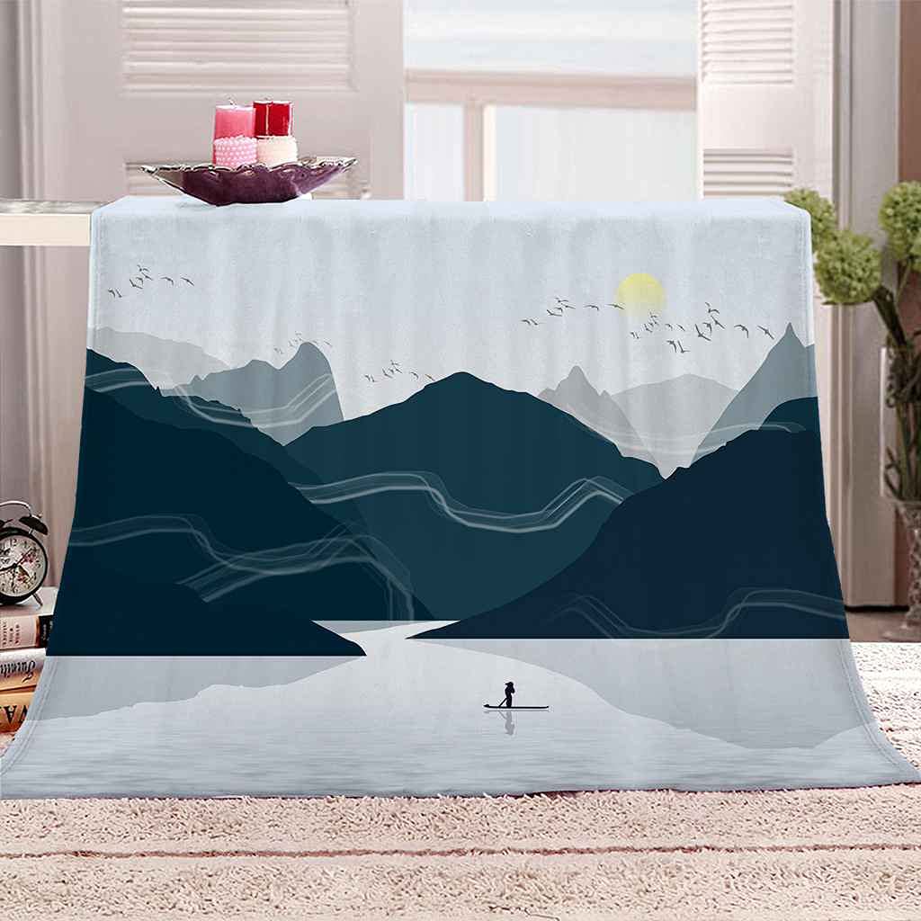 Couverture flanelle anti-boulochage plaid paysage 3D pour canapé et lit usés