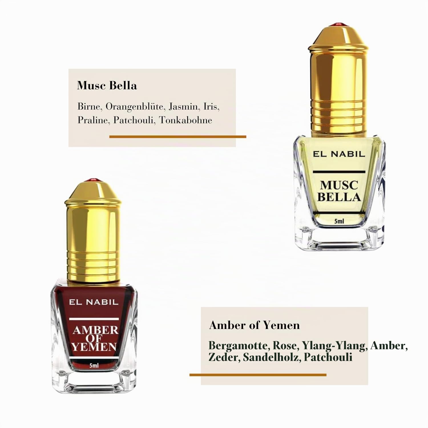 El Nabil Premium Moschus Frauen Duftset - 10 x 5 ml Parfüm Öl (TOP 10 MIX) - Arabische Parfüms für Damen - Orientalisches Parfum Set