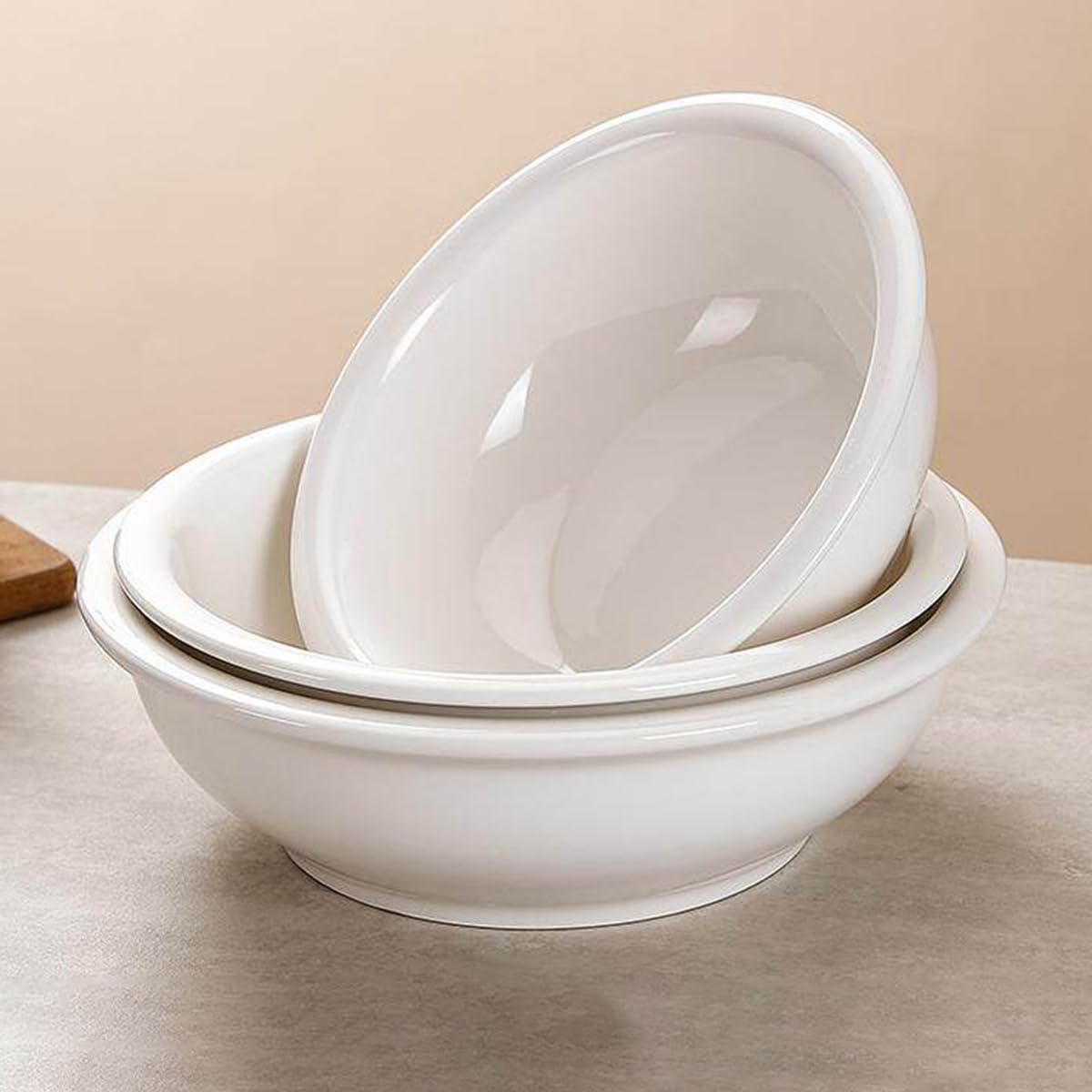 Miski na Zupę do Kuchni Ceramiczne Miski Miski na Płatki Owsiane Zupę Sałatkę Owoce Zmywarki i Kuchenki Mikrofalowej Biały Średnica od 18,2cm do 30cm,Diameter 25.5cm 3pcs