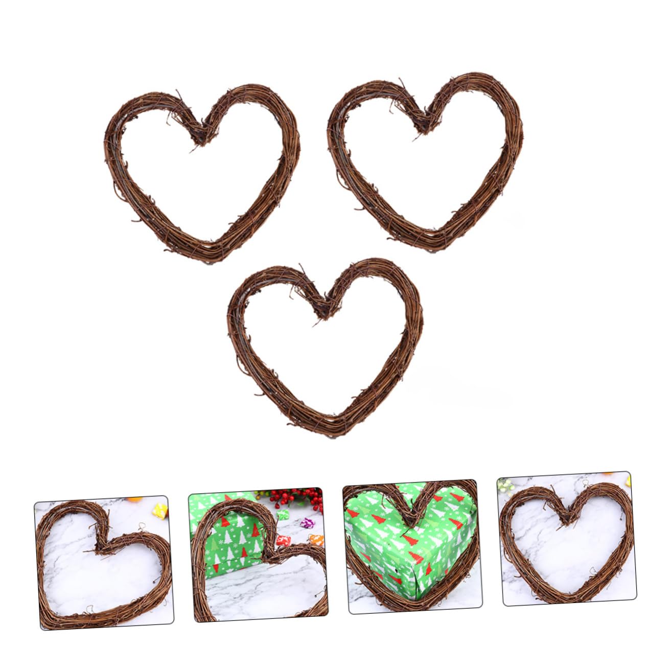 Cabilock Ghirlanda Cuore 4 Set Ghirlanda Di Cuori Acchiappasogni Natalizio Di Pino Gonne Degli Alberi Luci Decorative Decorazioni Di a Cuore Natale Brown Rattan 3 Pezzi * 4