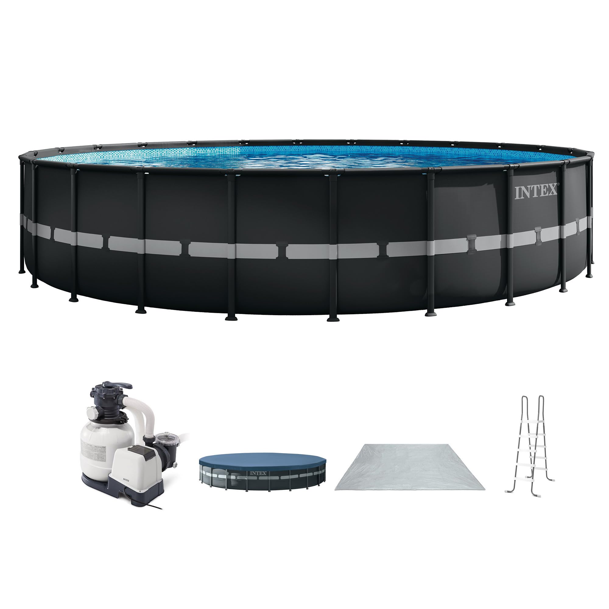 INTEX Ultra XTR 24ft x 52in Round Above Ground Swimming Pool Set w/Pump | 26363EH - 2100 GPH Sand Filter Pump, Ladder, Pool Cover & Ground Cloth Included - Strong Galvanized Steel Frame 24' x 52" Updated Packaging