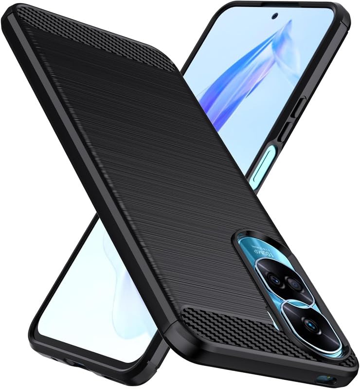 Image of FirstChoice Hybrid Carbon Fiber for Honor 90 Lite, Exculsive Zebra with Anti Dust Plugs Shockproof Slim Back Cover Case for Honor 90 Lite - Black