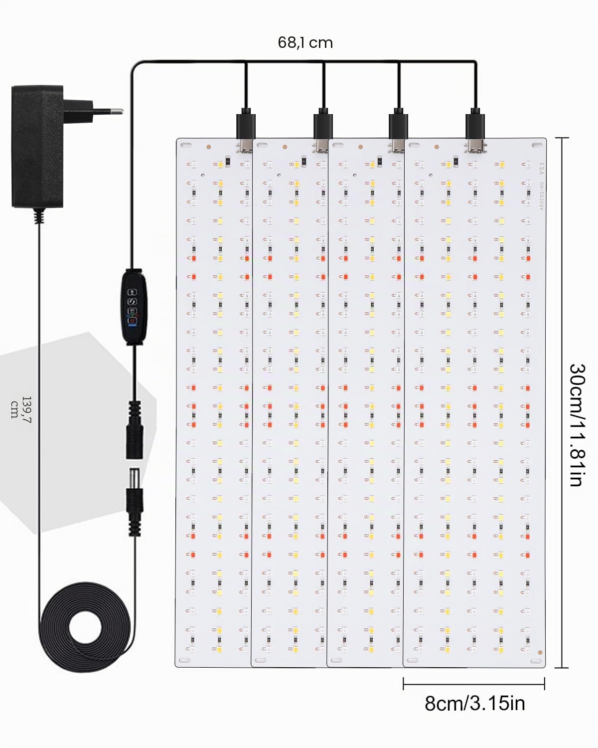 PERMUST Lámpara de Planta, Lámpara de Cultivo,Lámpara de Planta de Espectro Completo,con 540 Leds,Luz para Plantas de 10 Niveles Regulable,Grow Light para Plantas de Interior,Verduras,Flores 4 Piezas