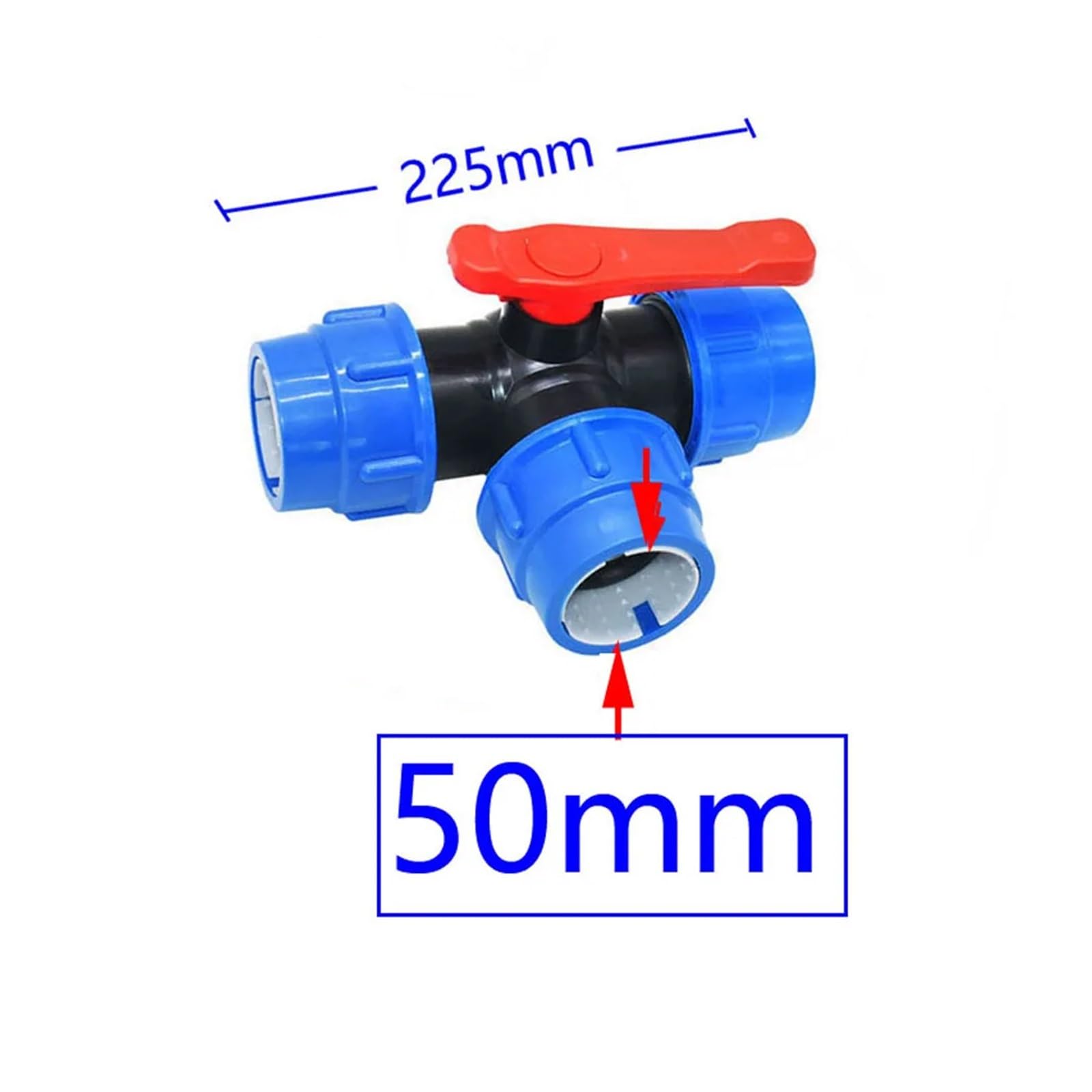 Raccordi per tubi a doppia uscita, Raccordo rapido a 3 vie for tubo in PE, rubinetto da giardino in plastica, dimensioni multiple(40mm,40MM)