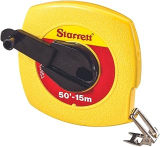 Starrett TS Closed Steel Long Line Tape with Impact-Resistant ABS Plastic Case and Folding Hook Ring - 50' Length, 3/8" Width, L6 Graduation Style Number - KTS510-50ME-N