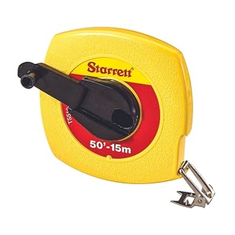 Starrett TS Closed Steel Long Line Tape with Impact-Resistant ABS Plastic Case and Folding Hook Ring - 50 Length, 3/8" Width, L6 Graduation Style Number - KTS510-50ME-N