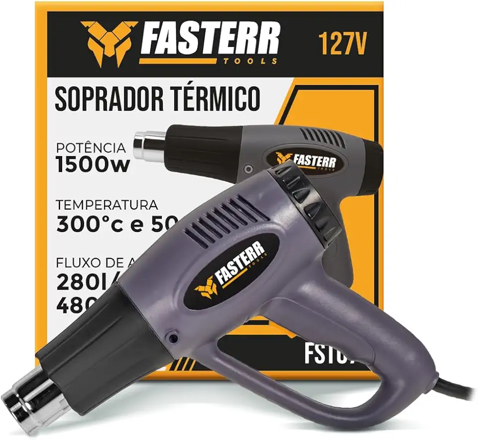 Soprador Térmico Profissional 1500W 127V Fasterr FST078 – Pistola de Ar Quente 2 Temperaturas 300°C/500°C, 480L/min, Cabo 1,8m – Ideal para Remover Tinta, Moldar Plástico e Secagem