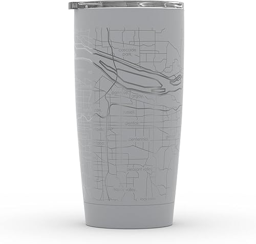 Vista 324 de Well Told Vaso de café aislado con diseño de mapa de Nueva York grabado, taza de acero inoxidable grabada (20 onzas, negro) con aislamiento de mapa