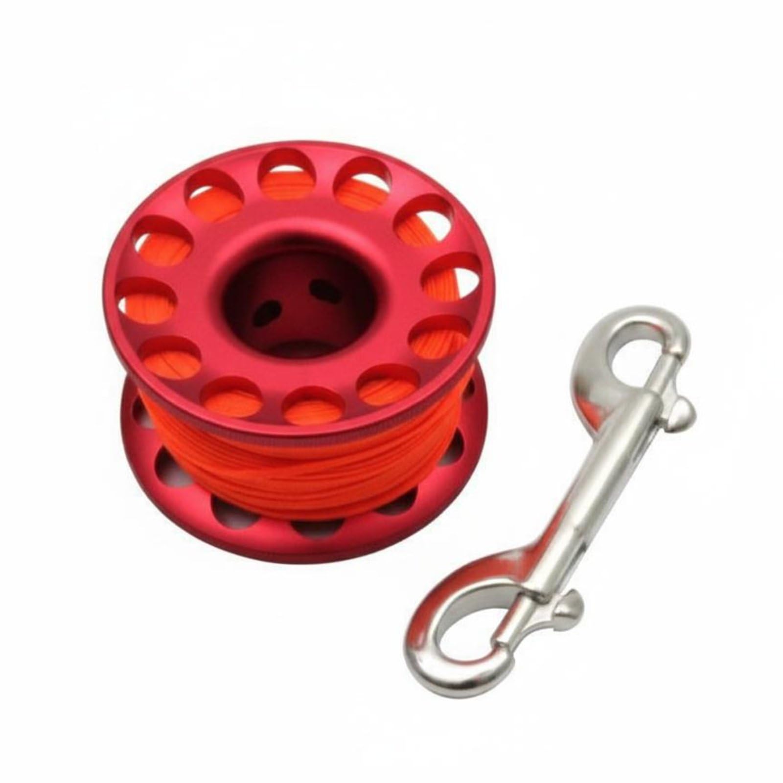 Diving Reel de Plongée Spool Dérouleur avec Ligne Plate Nylon Antitorsion et Mousqueton Double 316 Inox Corps Aluminium 6061 Adapté à Grottes Épaves Plongée, Rouge, 30M