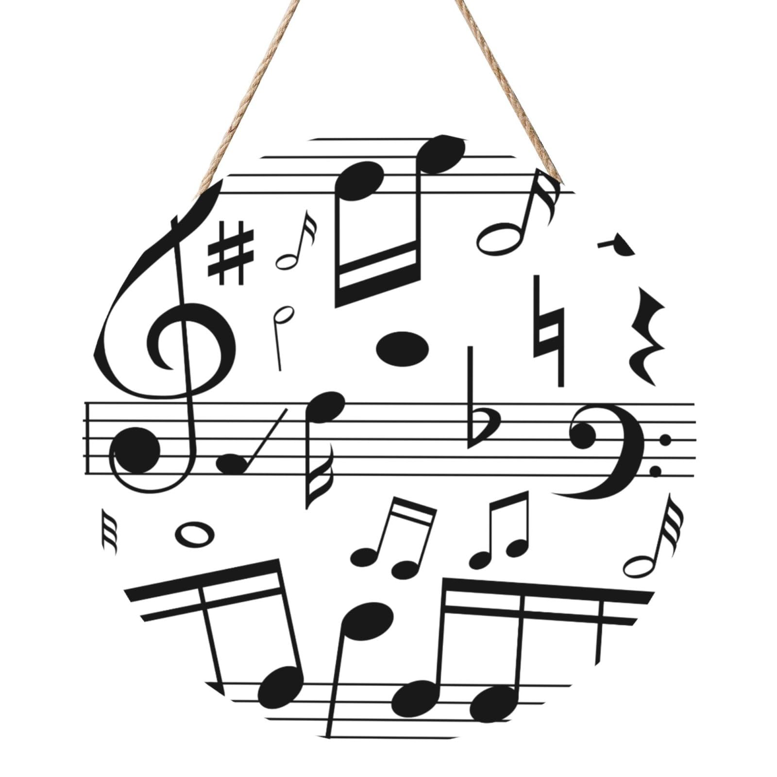InOmak Black Music Notes Scales, Round Wood Panel Painting 12 in, Wall Hanging Painting For Home