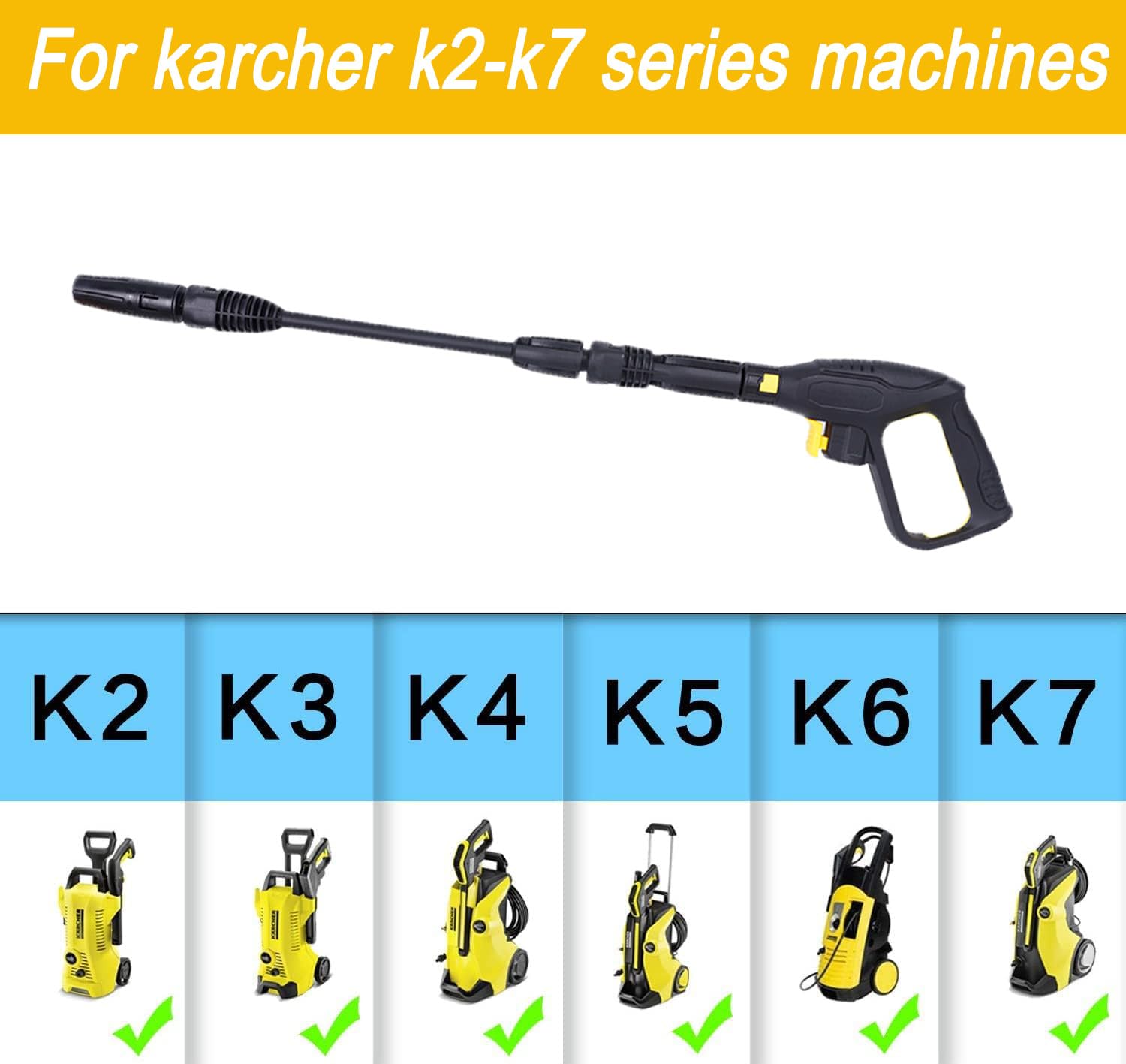 2175 PSI Max Schnellanschluss Verbesserte Hochdruckreiniger Ersatzpistole für Kärcher K2-K7, Einfache Montage mit Verlängerungsrohr, Einstellbare Sprühdüse, Dichtungsfreier O-Ring Adapter