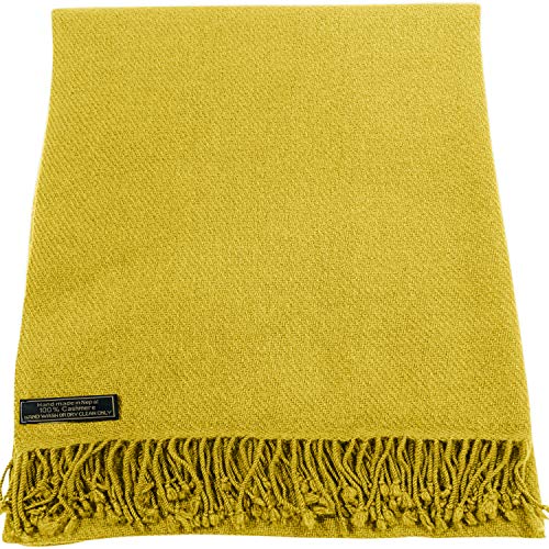 CJ Apparel Yellow Gold 100% Cashmere Shawl Pashmina Scarf Wrap Stole Head Wrap Hand Made in Nepal New2