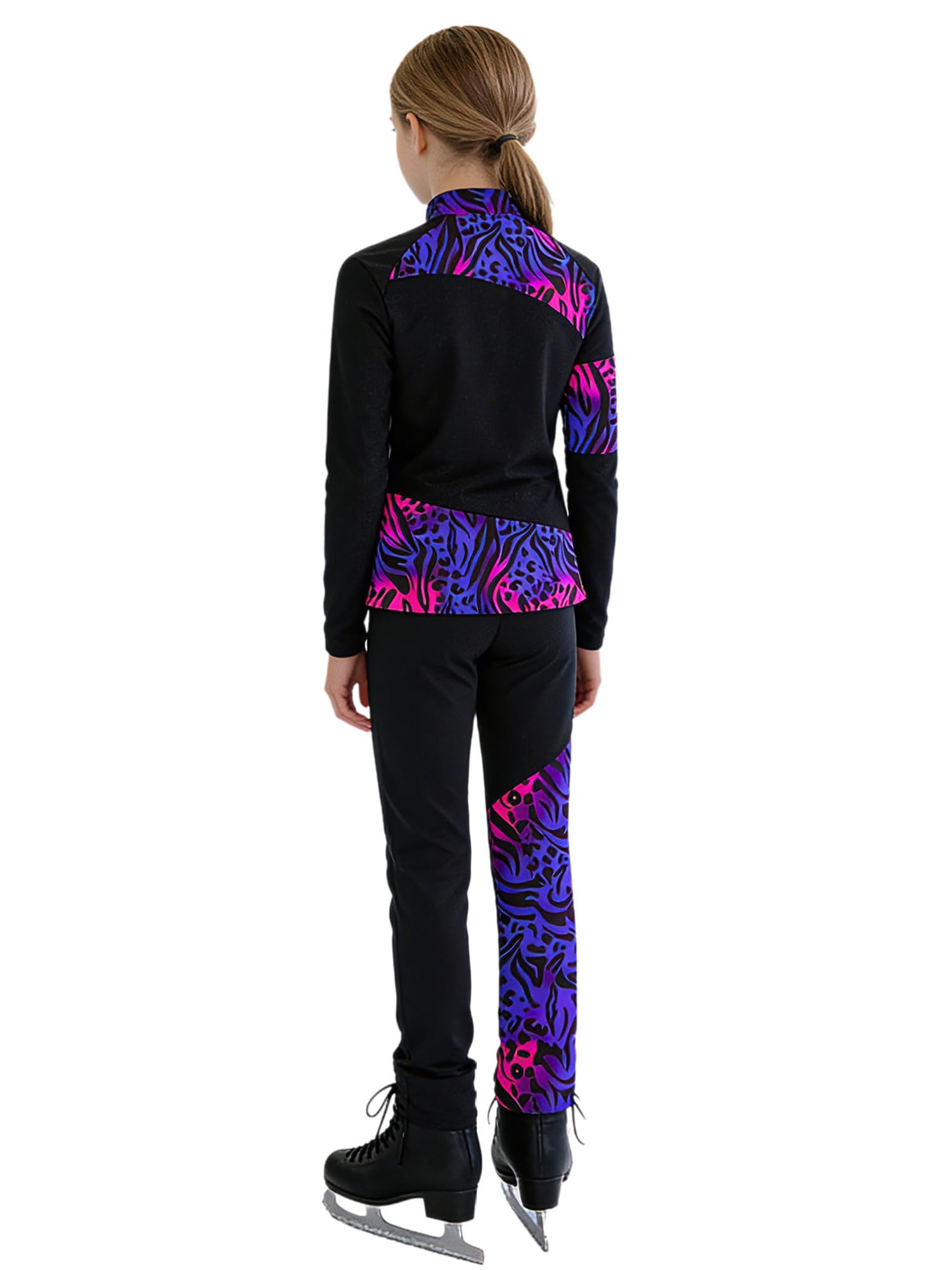CHICTRY Coordinato da Bambina Ragazza 2 Pezzi Giacca Invernale Pullover con Zip + Pantaloni da Pattinaggio Artistico in Pile Tuta da Pattinaggio su Ghiaccio