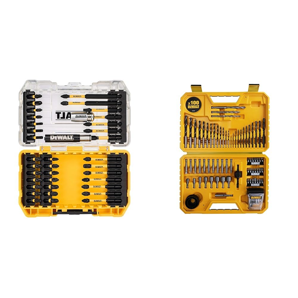 DEWALT Embout de Vissage en Coffret TOUGHCASE 37 Pièces pour Perceuse-Visseuse FLEXTORQ DT70731T-QZ & Coffret de 100 Pièces de Perçage et Vissage Haute Performance - DT71563-QZ