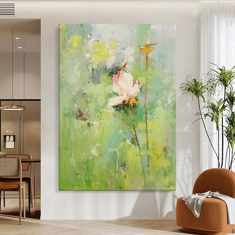 Tableau abstrait moderne de lotus peint à la main toile texturée premium 70x90cm