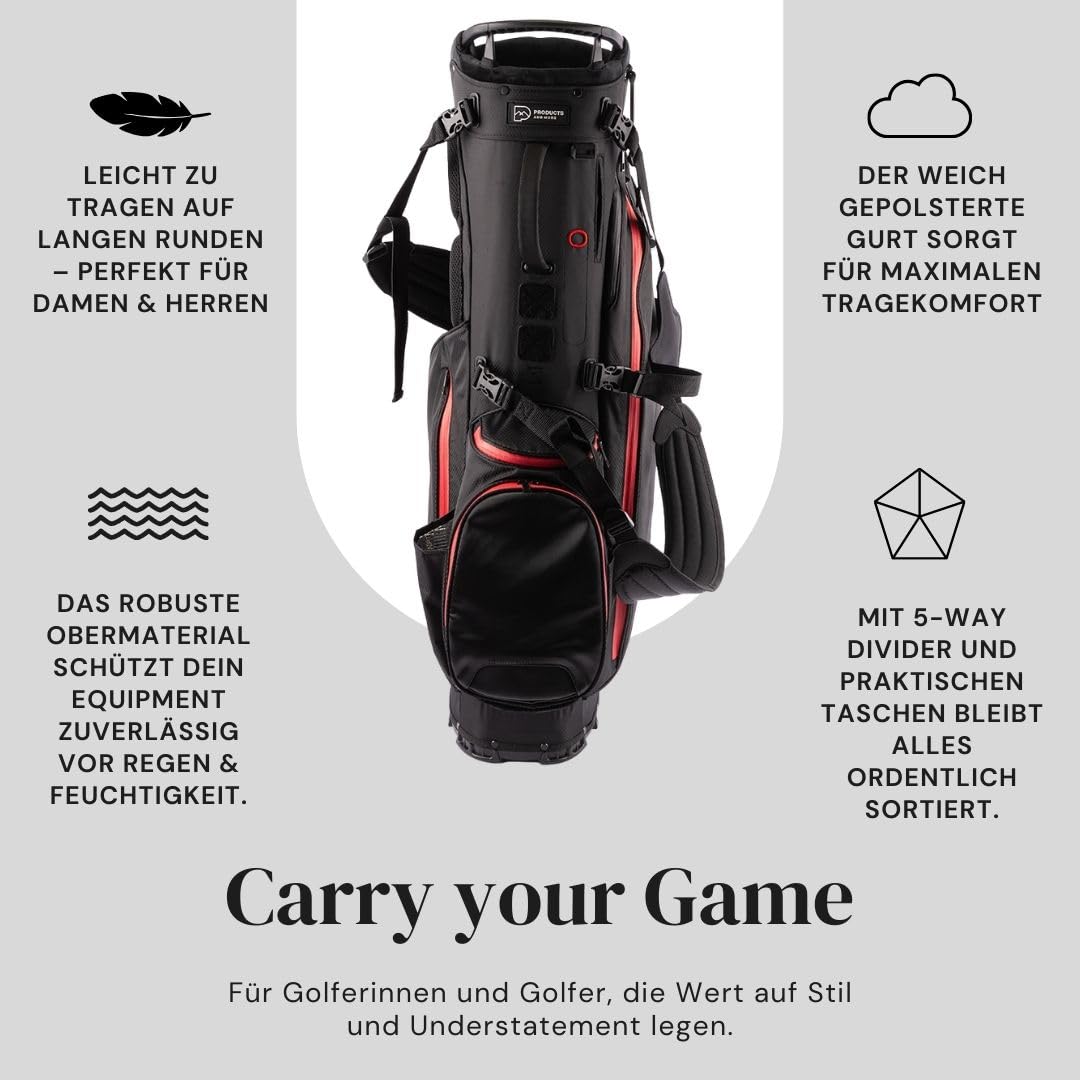 Golfbag für Herren & Damen – Products & More standbag I Golf Trolley I cartbag-Golf I Golftasche Herren I leichtes Standbag mit Tragegurt & 5‑Fach Schlägerdivider