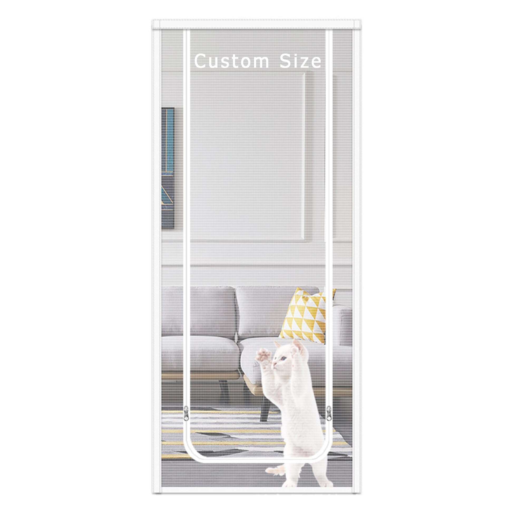Duoleh Grey Cat Screen Door Pet Resistant Mesh Screen Door, Custom Insect Fly Mesh Anti Mosquito Fly Curtain Door Nets With Zipper, Prevent Dogs Cats From Running Around (W*H:90 * 200Cm)