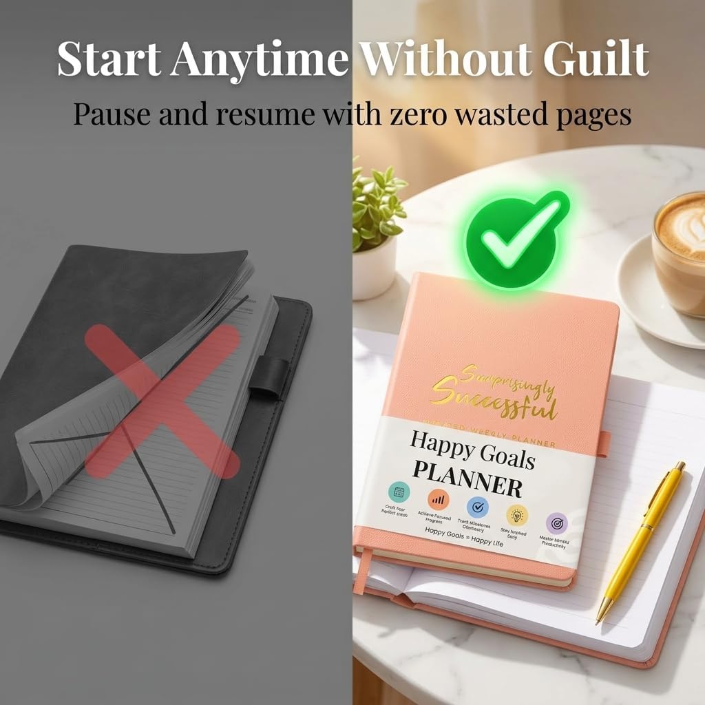 Surprisingly Successful Undated Weekly Planner A5 – Finally Stick to Your Planner, No Guilt or Wasted Pages, Monthly + Weekly in One Flow, Thick Paper, Flat Lay, Simple Layout (Pink Vegan Leather)