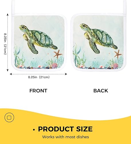 Miniatura 3 de Juego de 2 soportes para ollas, diseño de tortugas marinas, corales, estrellas de mar y estrellas de mar, para cocina, almohadillas calientes a