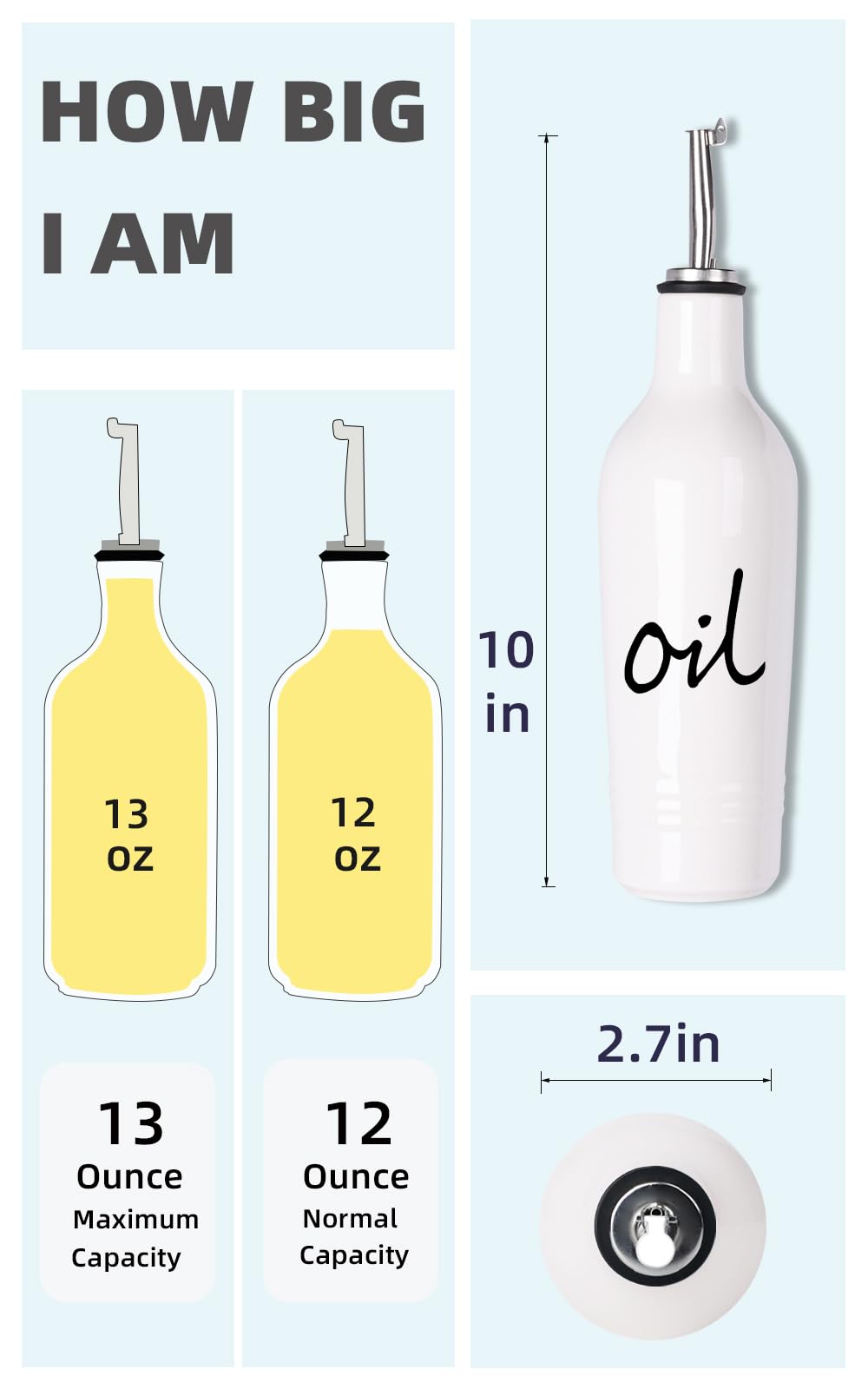 Farmhouse Öl- und Essigspenderflaschen-Set, Keramik, perfekt für die Aufbewahrung von Öl und Essig, 370 ml, Weiß