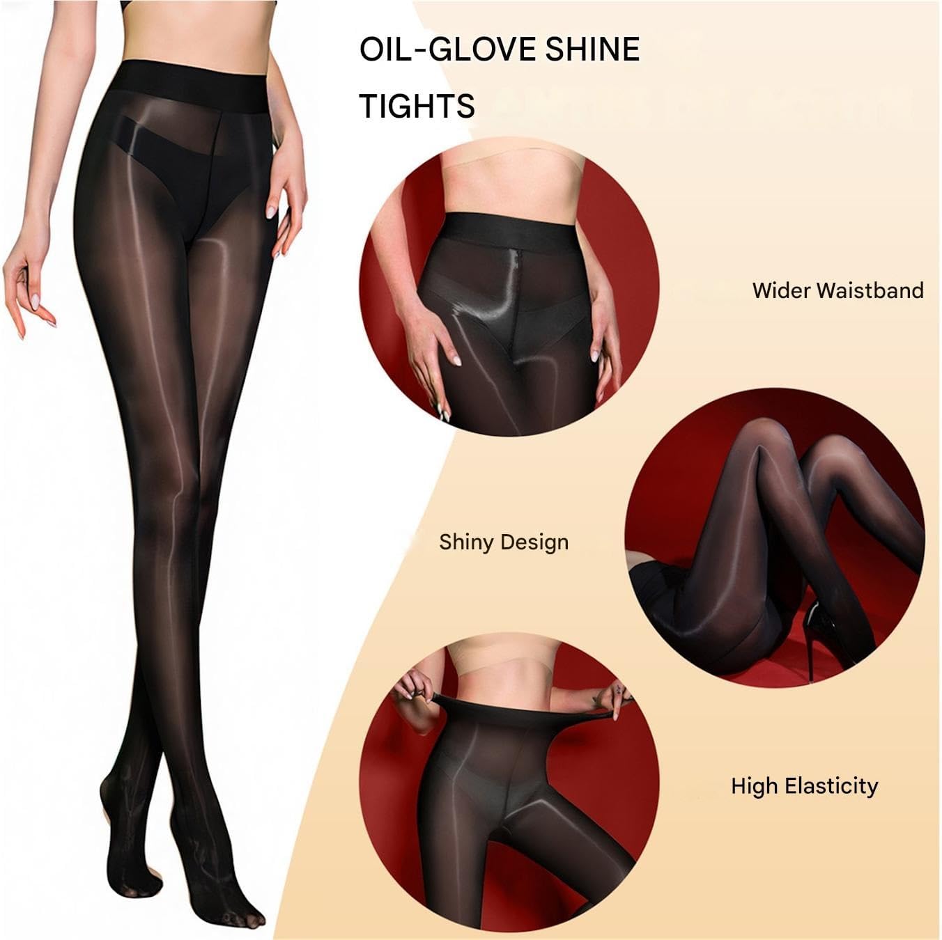 Women Glossy Pantyhose Sheer Stockings High Waist Stretchy Tights Black Nude Gloss Finish Hosiery 2 Pairs