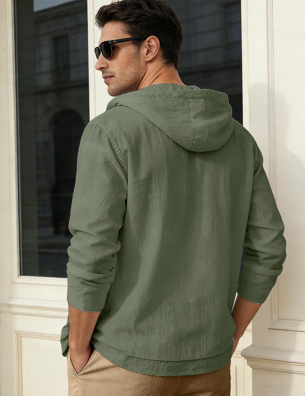 Linen Shirts for Men Casual Long Sleeve Button Down Shirts with Pocket Hoodies Shirt Lightweight Fashion Tops Vacation - Image 4