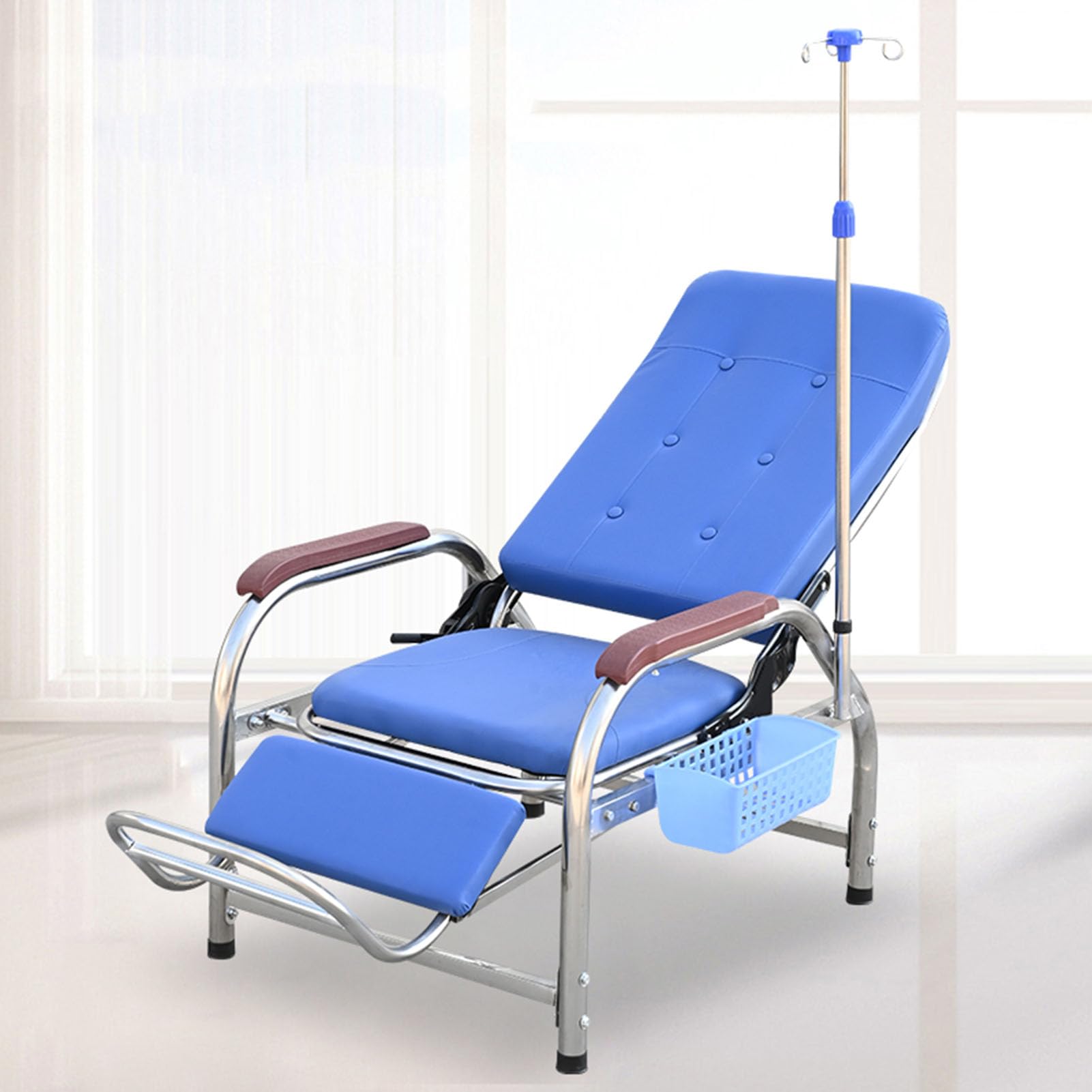 ASerZenith Fully Reclining Chair With Iv Stand For Blood Draw And Patient Waiting In Clinics,Full-Lyingstainlesssteelwith