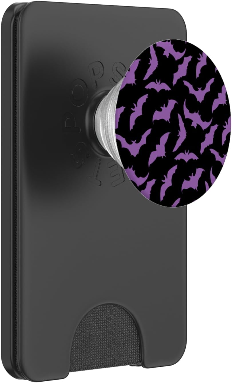 Retro Spooky Creepy Witch Bats Goth Black Purple PopSockets PopWallet for MagSafe