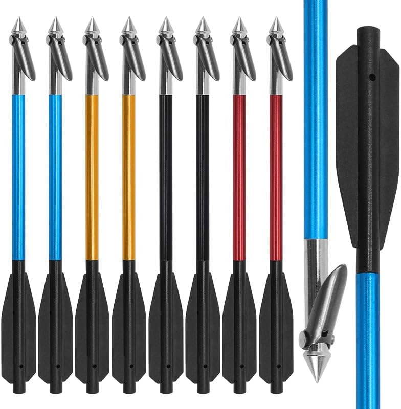 12pcs Mini Aluminum Crossbow Bolts 6.8" with Steel Harpoon Tips for 50-130Lbs Shooting Fish