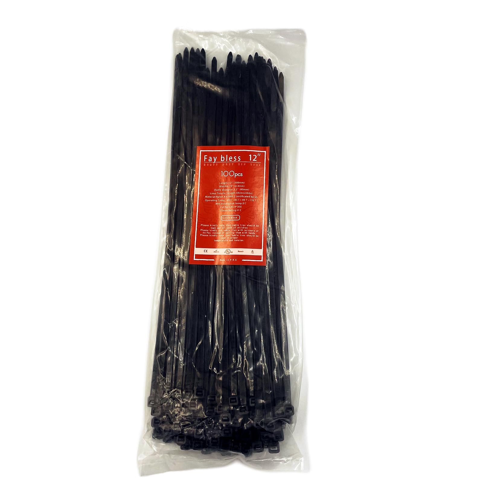 Zip Ties 12 Inch Black Nylon Cable Tie 50 LB 100 PCS