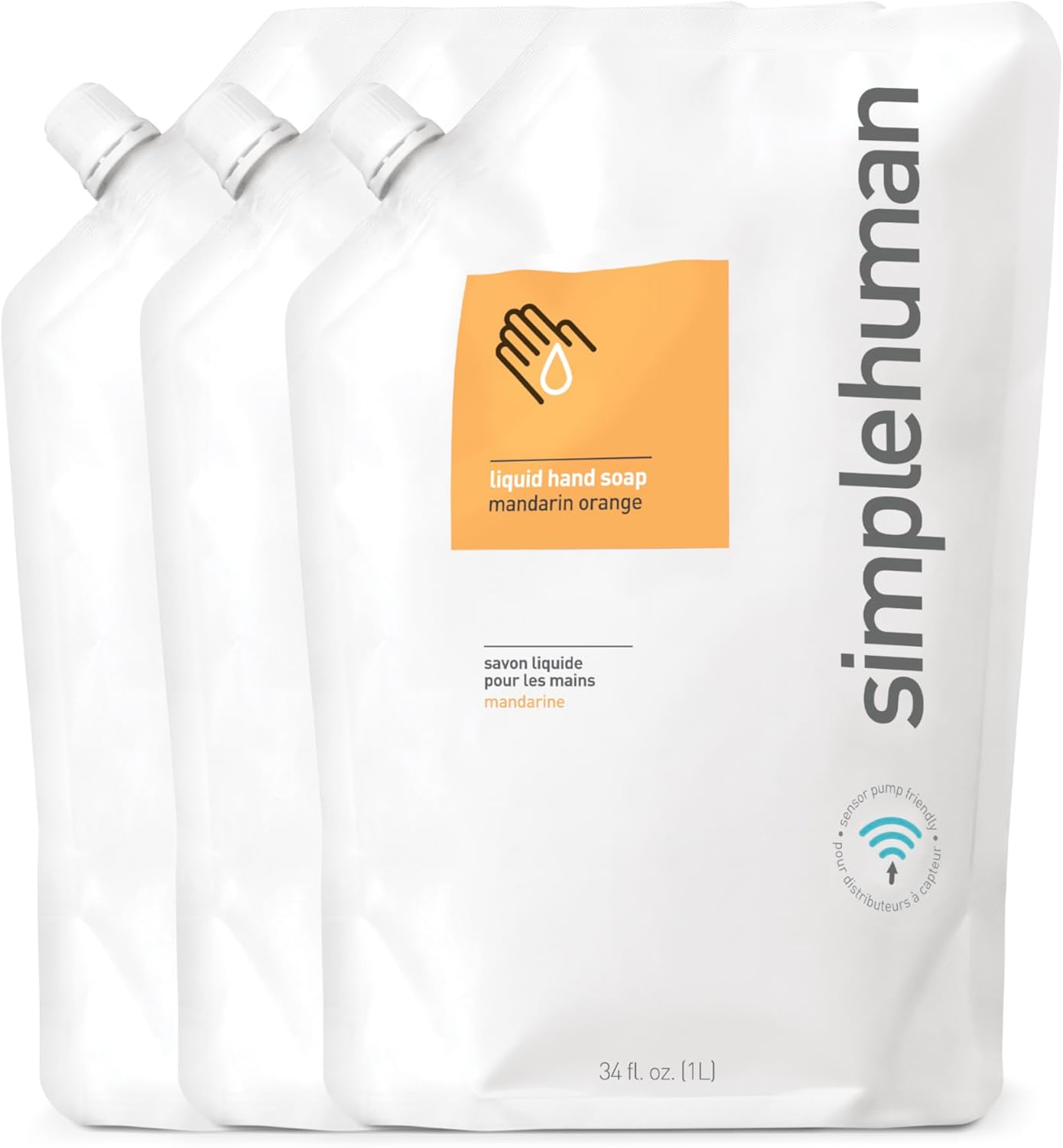 simplehuman Mandarin Orange Moisturizing Liquid Hand Soap Refill Pouch, 34 Fl. Oz.