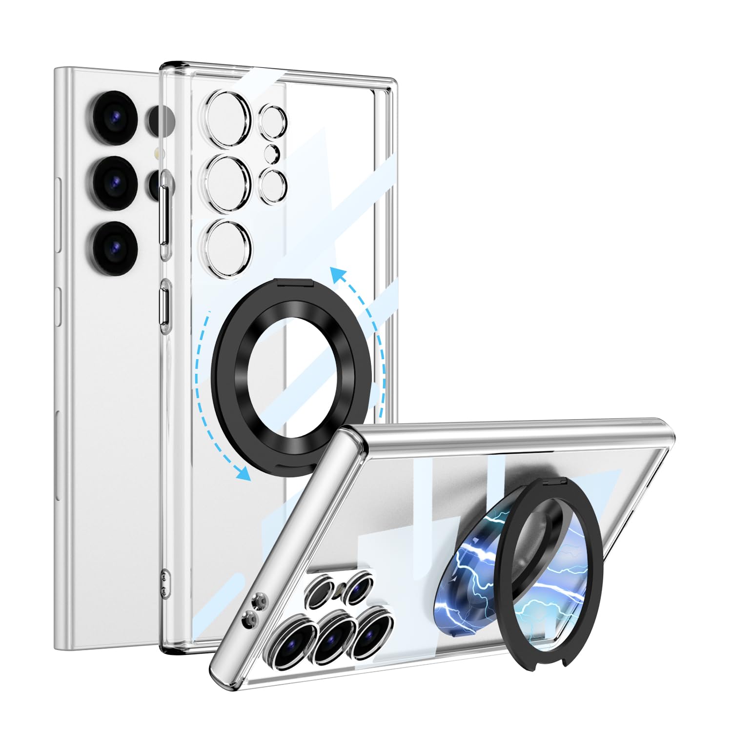 SCAUA Magnetic Case for Galaxy S24 Ultra, Compatible with Mag-Safe, Built-in Rotatable Kickstand, Shockproof Full Body Protection, Multi-Angle Stand Phone Case for Galaxy S24 Ultra (Clear, S24 Ultra)