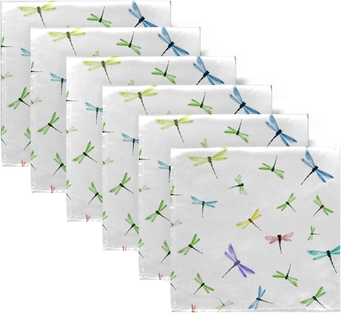 ALAZA Color Dragonflies Cloth Napkins Dinner Napkins Set of 6,Reusable Table Napkins Washable Polyester Fabric for Cocktail Party Holiday Wedding Home Decorative