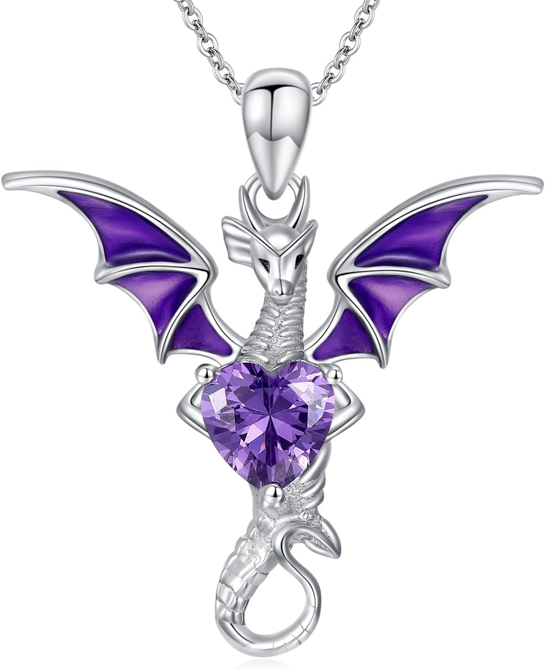 Dragon Necklace for Women 925 Sterling Silver Dragon with Heart Cut Birthstone Pendant Necklace
