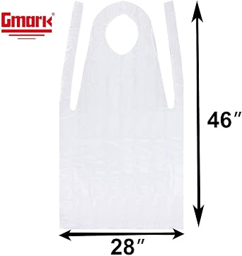 Gmark Poly Apron Individual Wrapped, Medium Weight, Disposable Polyethylene PE Aprons Waterproof, Food, Cooking 100pcs GM0002