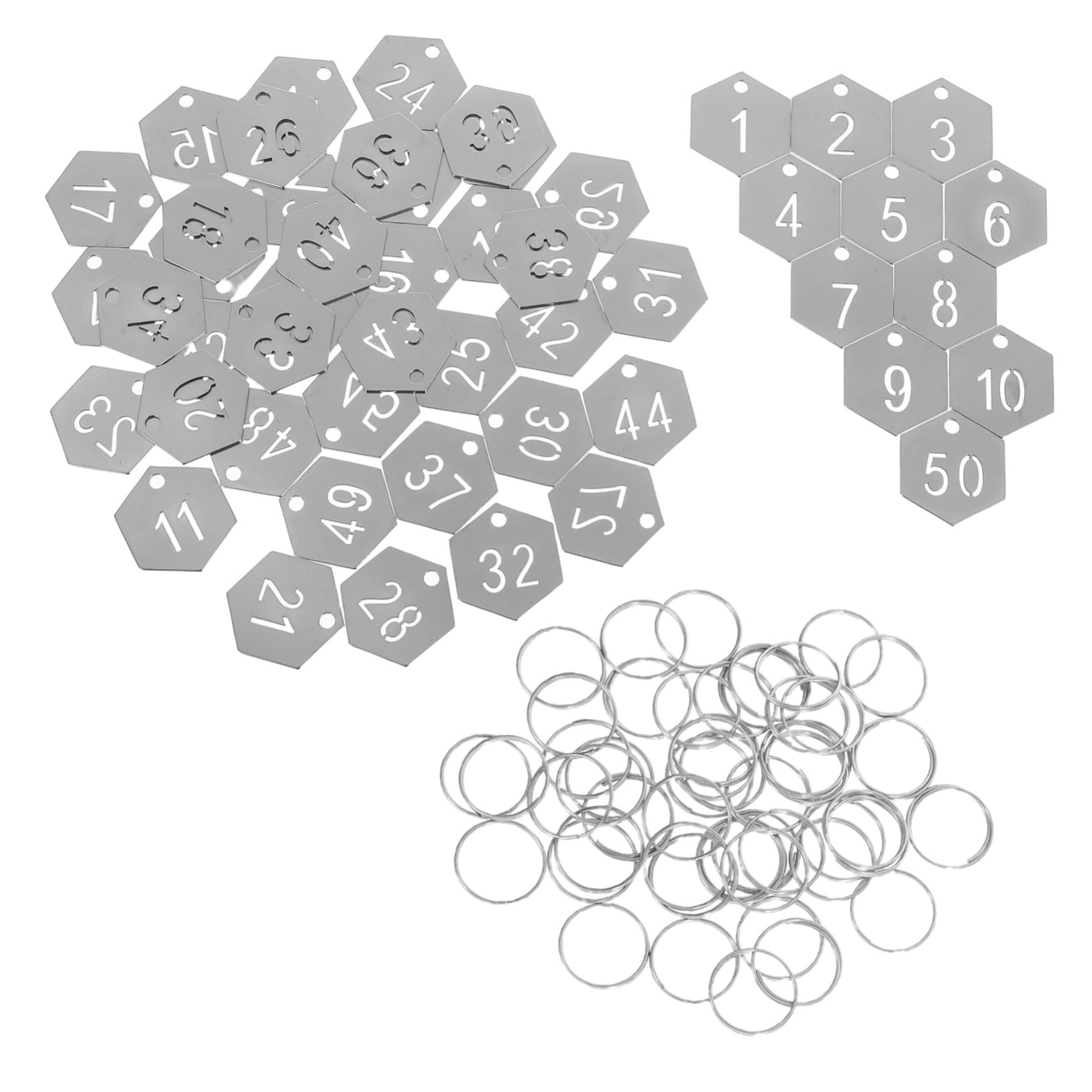 POPETPOP 50pezzi Targhette Numerate Esagonali in Acciaio Inossidabile Portachiavi Etichette Numerate Per Facile Identificazione e Organizzazione Personale