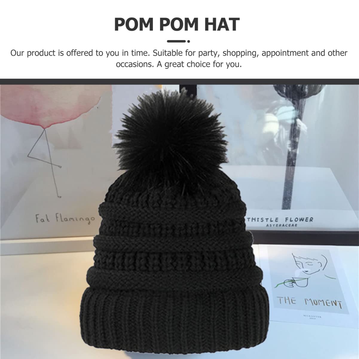 FRCOLOR Peluca de Pelo Ondulado y Gorro de Invierno de Crochet, Tamaño Único, Gorro de Punto Negro Peluca Desmontable Castaño Claro para Mujer en Fiestas y Disfraces