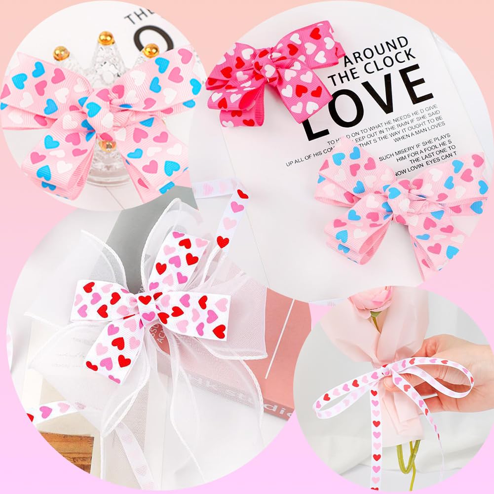 100 Yards 3/8 Inch Valentine Ribbon Wired Blue Heart Print Ribbon...